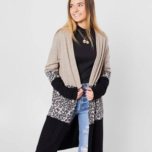 Buckle Color Block Animal Print Cardigan